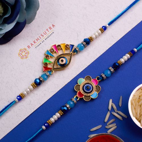 Stylish Evil Eye N Floral Rakhi Set