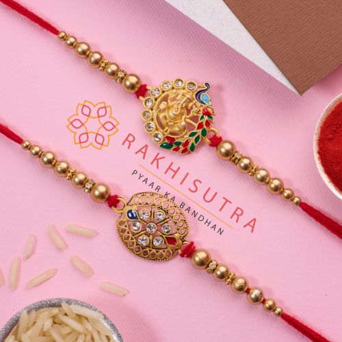 Exclusive Kundan N Ganesha Rakhi Set