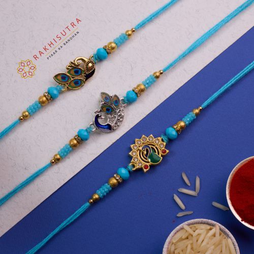 Set of 3 Designer Peacock Rakhi