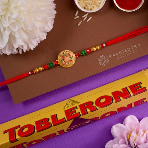 Designer Kundan Rakhi N Toblerone Chocolate Combo