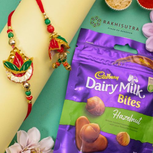 Elegant Zardosi Bhaiya Bhabhi Rakhi N Cadbury Bites Combo