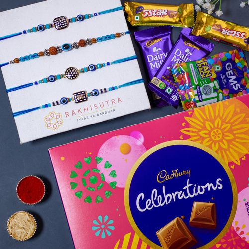 Fantastic Evil Eye Rakhi Set N Cadbury Celebrations Combo