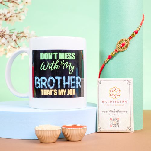 Fancy Kundan Rakhi N Fun Quote Mug Combo