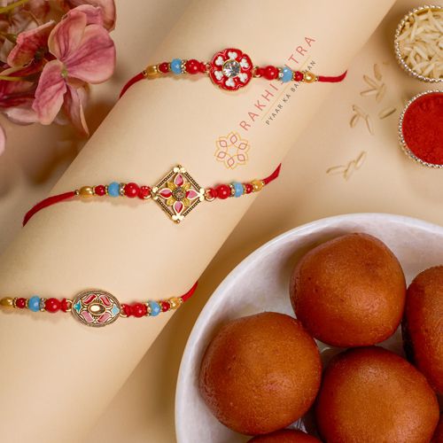 Stylish Kundan Trio Rakhi  N  Gulab Jamun Combo