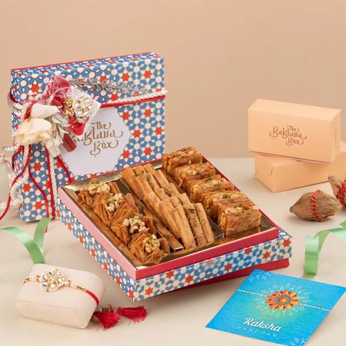 Rakhi Delight Box With Kundan Rakhis  N  Baklava